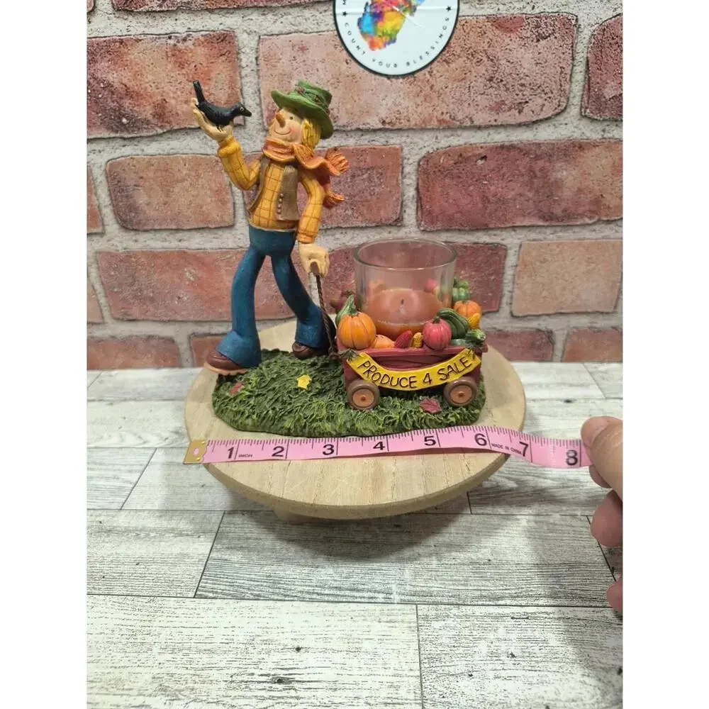 2011 Yankee Candle Scarecrow Hill Candle Holder Fall Pumpkins Retired W/ Candle